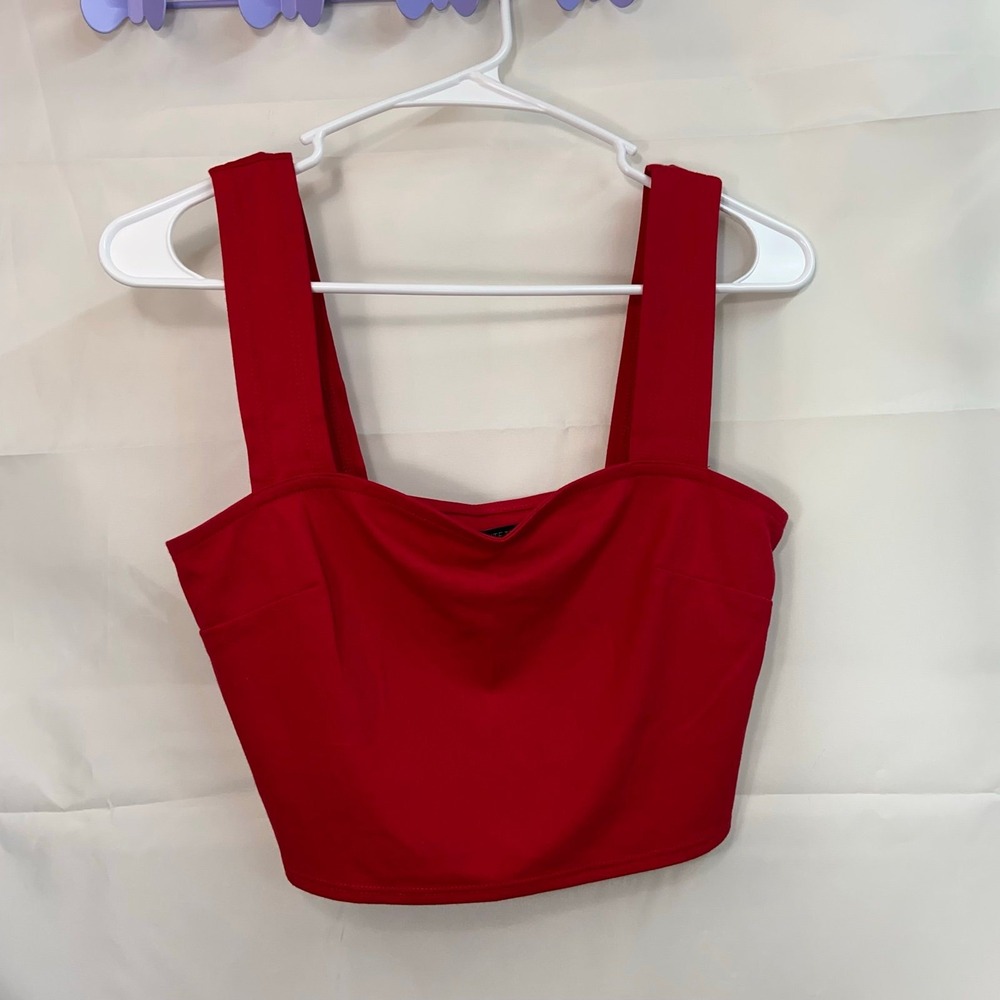 Urban Outfitters women's red thick strap cropped stretch basic cami tank top S